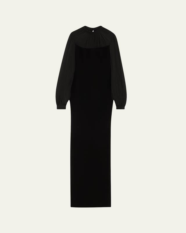 Draped Chiffon Column Crepe Gown